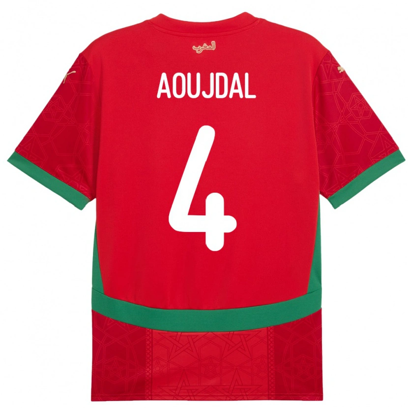 Danxen Niño Camiseta Marruecos Youssef Aoujdal #4 Rojo 1ª Equipación 24-26 La Camisa México