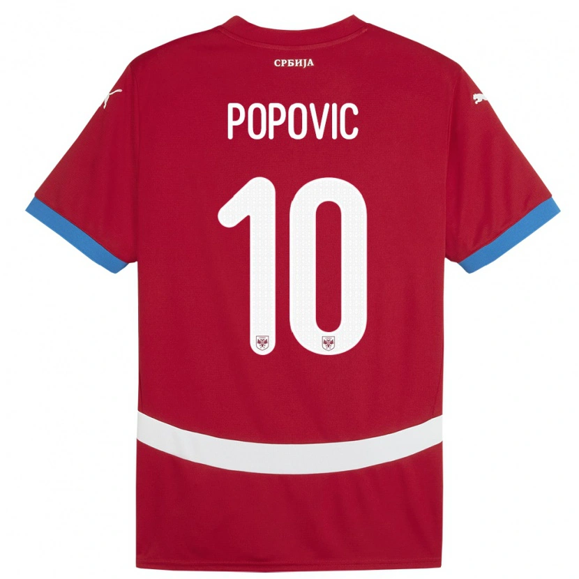 Danxen Niño Camiseta Serbia Matija Popovic #10 Rojo 1ª Equipación 24-26 La Camisa México