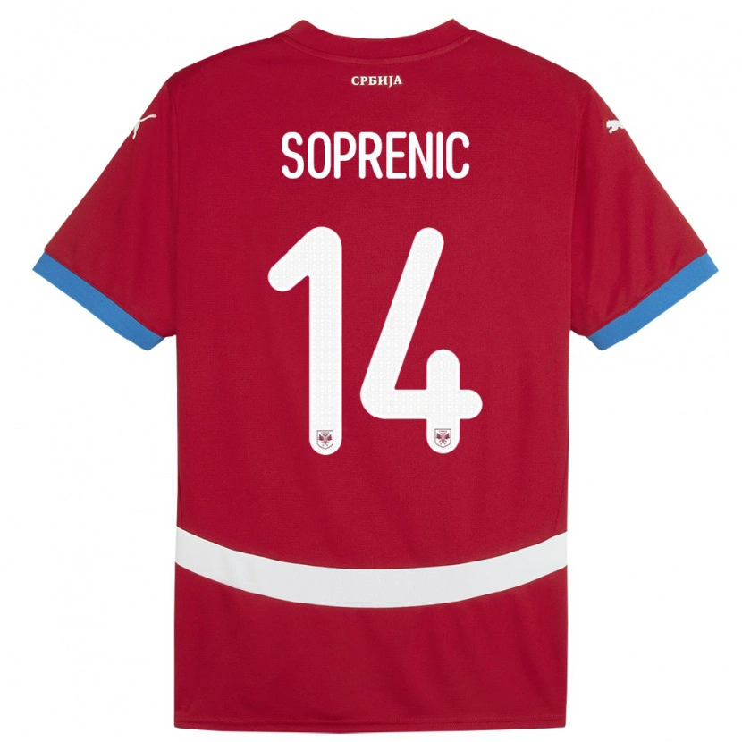 Danxen Niño Camiseta Serbia Milos Soprenic #14 Rojo 1ª Equipación 24-26 La Camisa México