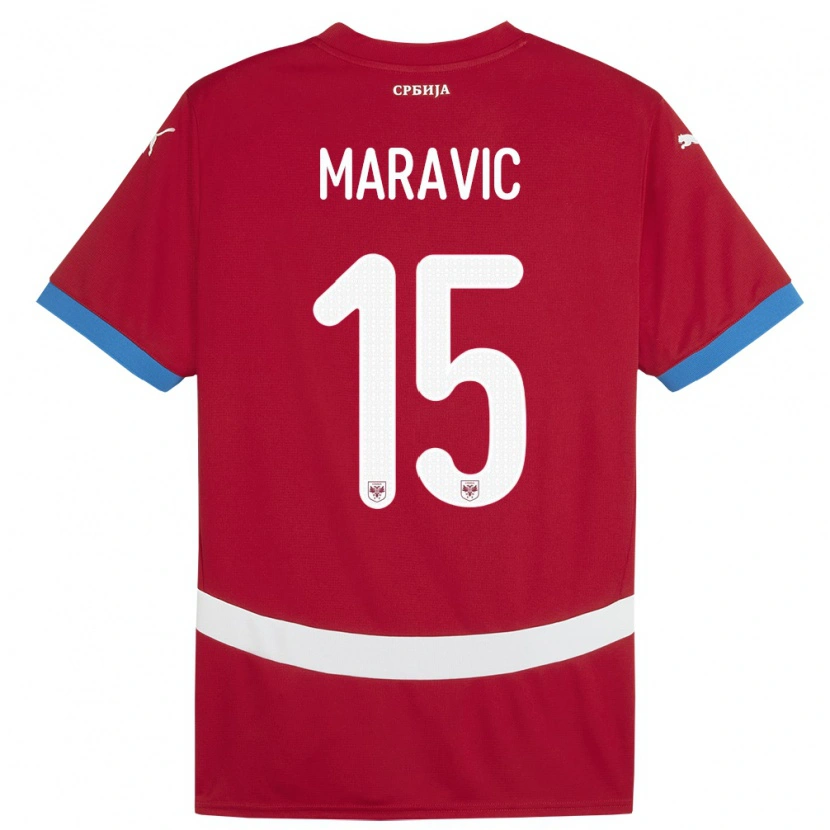 Danxen Niño Camiseta Serbia Mateo Maravic #15 Rojo 1ª Equipación 24-26 La Camisa México