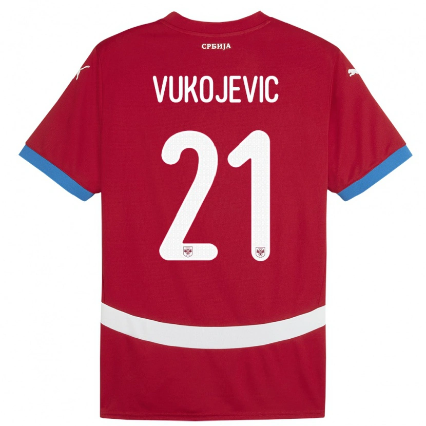 Danxen Niño Camiseta Serbia Veljko Vukojevic #21 Rojo 1ª Equipación 24-26 La Camisa México