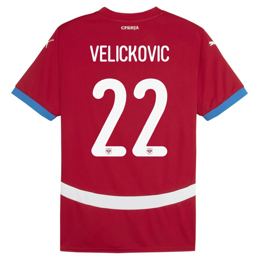 Danxen Niño Camiseta Serbia Marko Velickovic #22 Rojo 1ª Equipación 24-26 La Camisa México