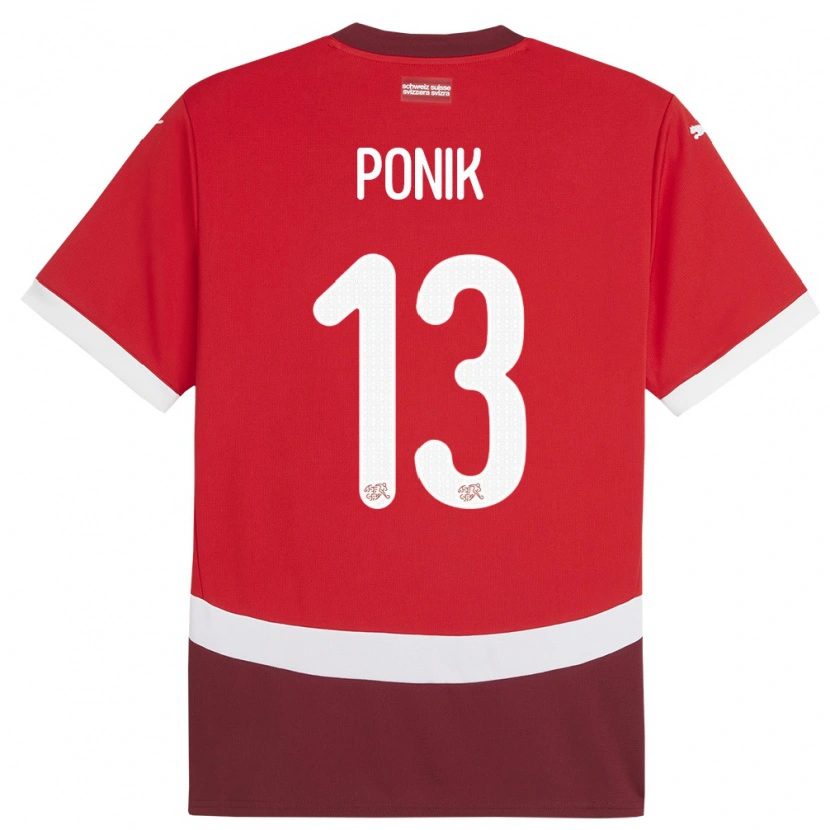 Danxen Niño Camiseta Suiza Gentian Ponik #13 Rojo 1ª Equipación 24-26 La Camisa México