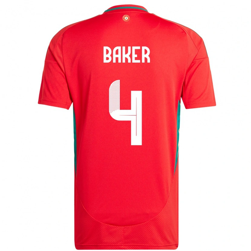 Danxen Niño Camiseta Gales Matthew Baker #4 Rojo 1ª Equipación 24-26 La Camisa México