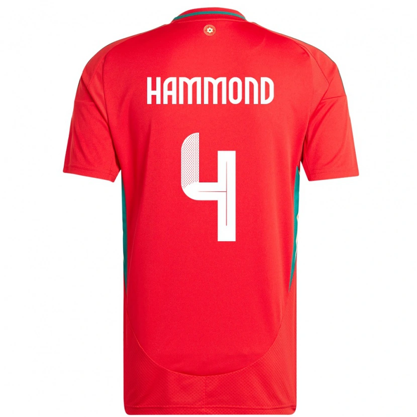 Danxen Niño Camiseta Gales Ben Hammond #4 Rojo 1ª Equipación 24-26 La Camisa México