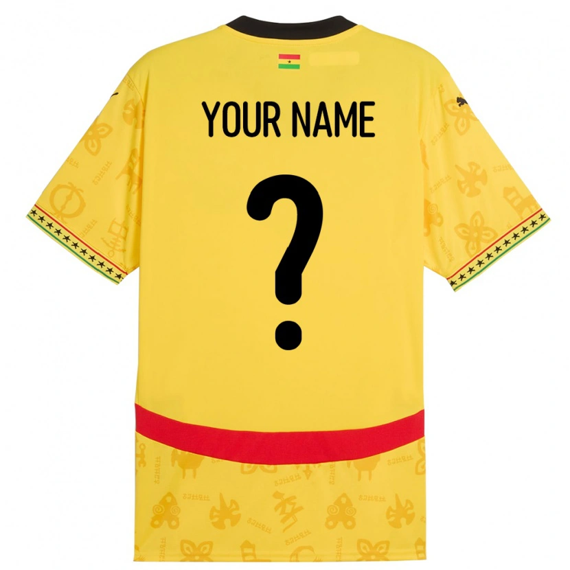 Danxen Niño Camiseta Ghana Su Nombre #0 Amarillo 2ª Equipación 24-26 La Camisa México