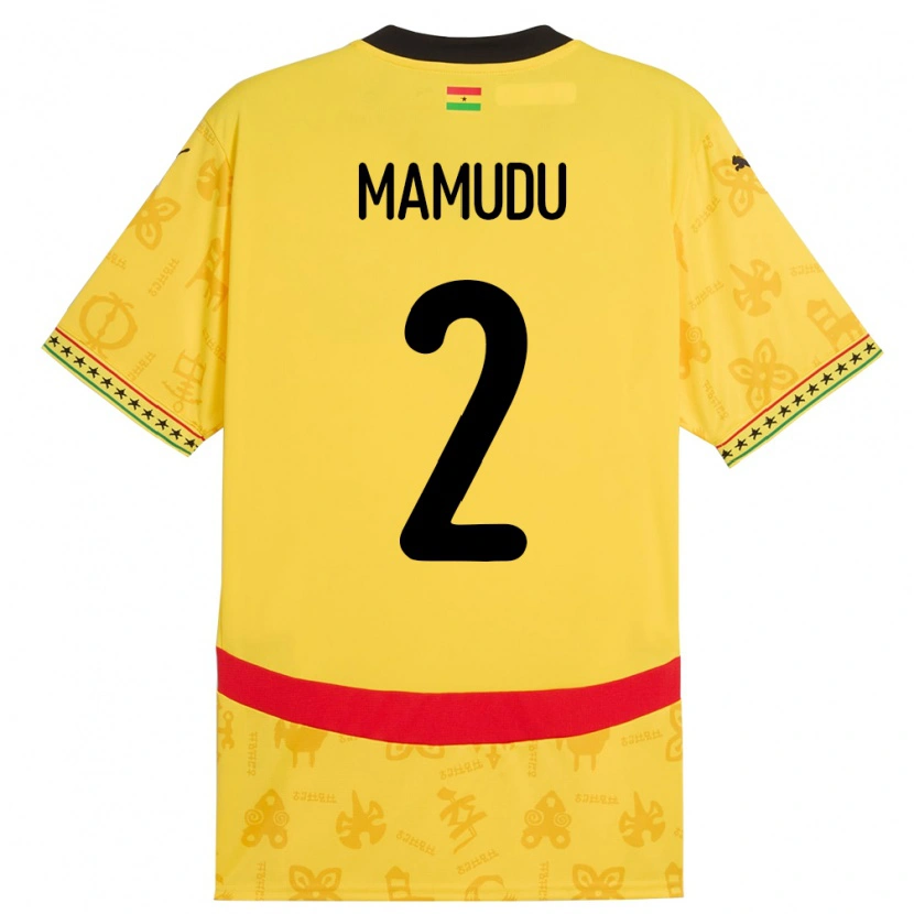 Danxen Niño Camiseta Ghana Kamaradini Mamudu #2 Amarillo 2ª Equipación 24-26 La Camisa México