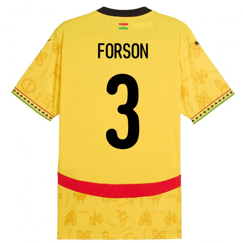 Danxen Niño Camiseta Ghana Amankwah Forson #3 Amarillo 2ª Equipación 24-26 La Camisa México