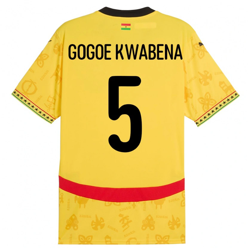 Danxen Niño Camiseta Ghana Boahen Gogoe Kwabena #5 Amarillo 2ª Equipación 24-26 La Camisa México