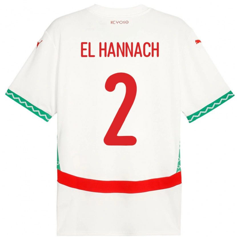 Danxen Niño Camiseta Marruecos Naoufel El Hannach #2 Blanco 2ª Equipación 24-26 La Camisa México