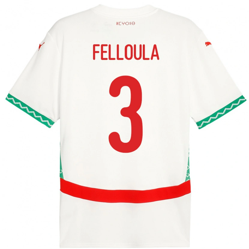 Danxen Niño Camiseta Marruecos Youness Felloula #3 Blanco 2ª Equipación 24-26 La Camisa México
