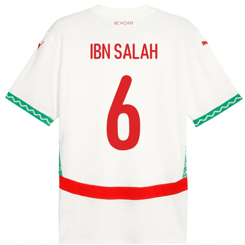 Danxen Niño Camiseta Marruecos Oualid Ibn Salah #6 Blanco 2ª Equipación 24-26 La Camisa México