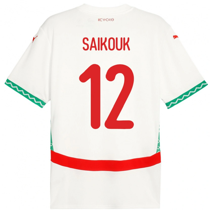 Danxen Niño Camiseta Marruecos Walid Saikouk #12 Blanco 2ª Equipación 24-26 La Camisa México