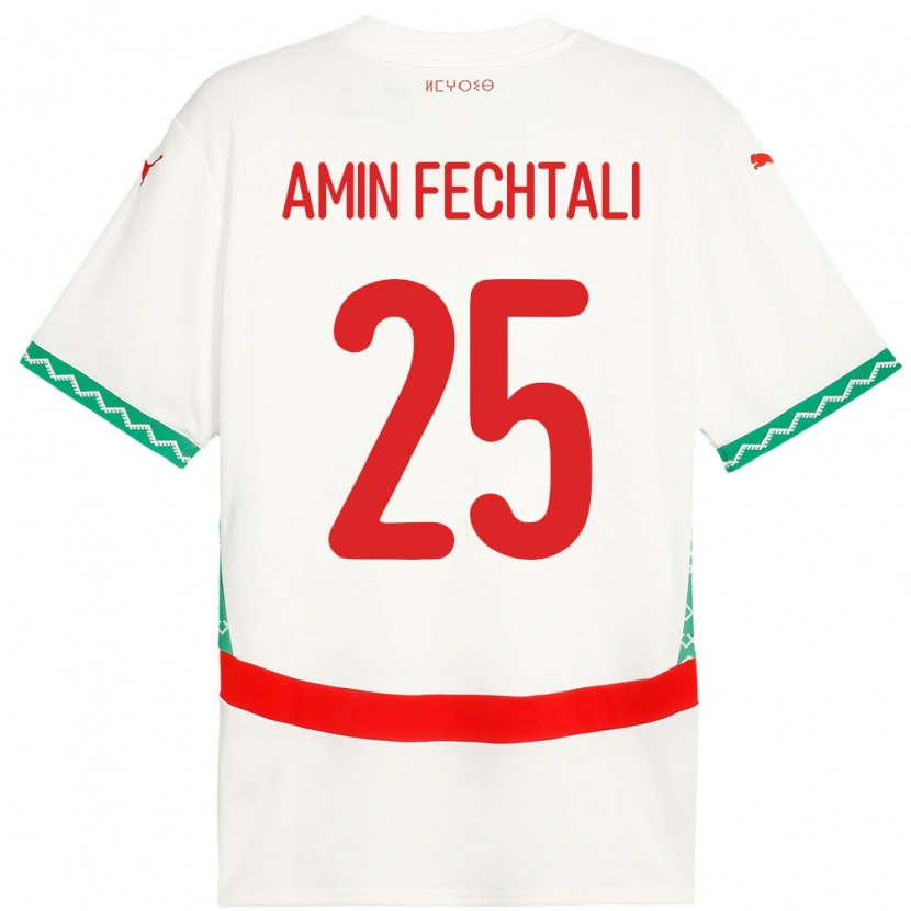 Danxen Niño Camiseta Marruecos Oualid Amin Fechtali #25 Blanco 2ª Equipación 24-26 La Camisa México