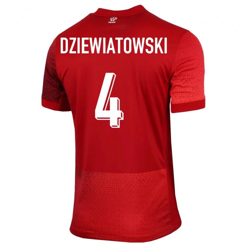 Danxen Niño Camiseta Polonia Mateusz Dziewiatowski #4 Rojo 2ª Equipación 24-26 La Camisa México