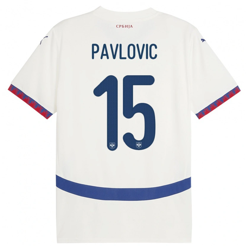 Danxen Niño Camiseta Serbia Dusan Pavlovic #15 Blanco 2ª Equipación 24-26 La Camisa México