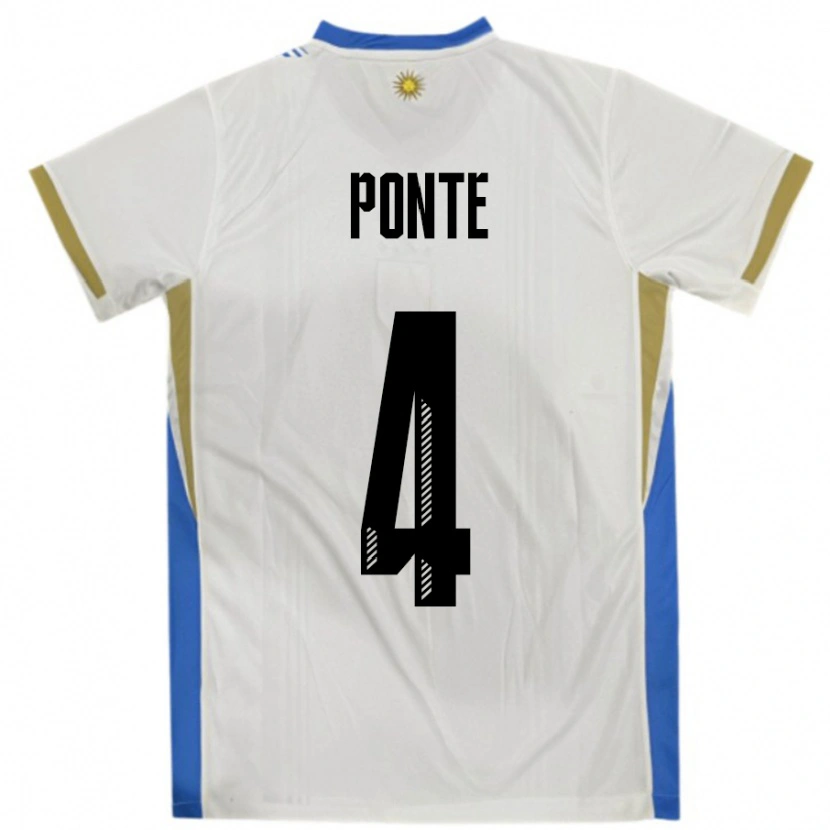 Danxen Niño Camiseta Uruguay Mateo Ponte #4 Blanco Azul 2ª Equipación 24-26 La Camisa México