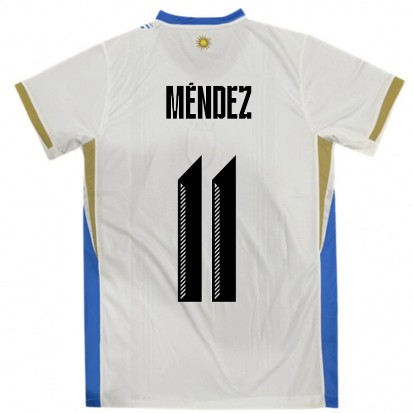 Danxen Niño Camiseta Uruguay Axel Méndez #11 Blanco Azul 2ª Equipación 24-26 La Camisa México