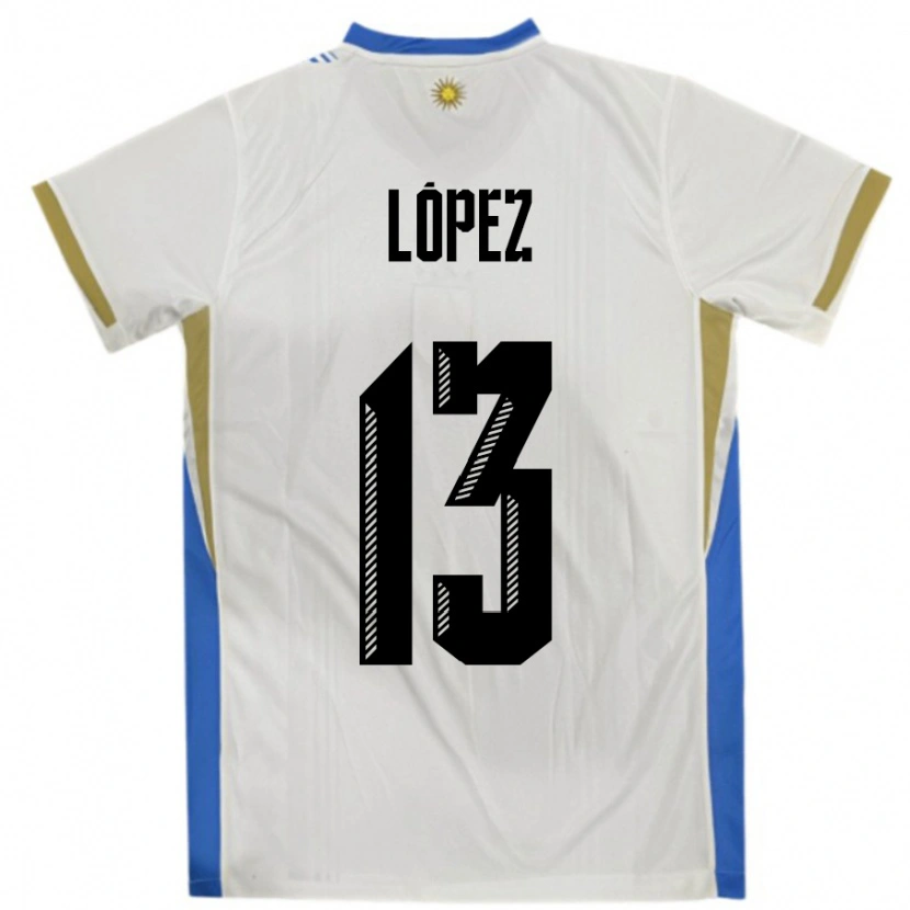 Danxen Niño Camiseta Uruguay Nahuel López #13 Blanco Azul 2ª Equipación 24-26 La Camisa México