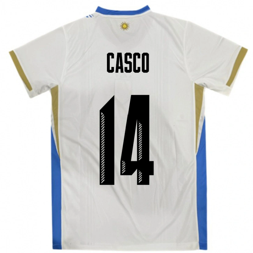 Danxen Niño Camiseta Uruguay Maximiliano Casco #14 Blanco Azul 2ª Equipación 24-26 La Camisa México