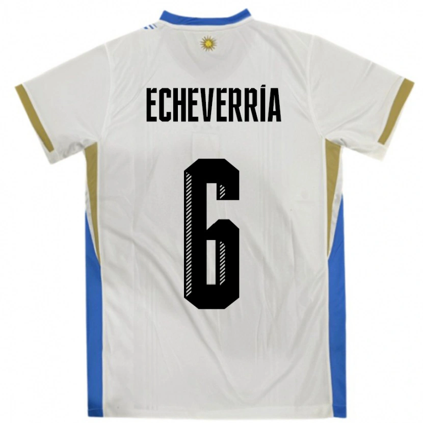 Danxen Niño Camiseta Uruguay Juan Echeverria #6 Blanco Azul 2ª Equipación 24-26 La Camisa México