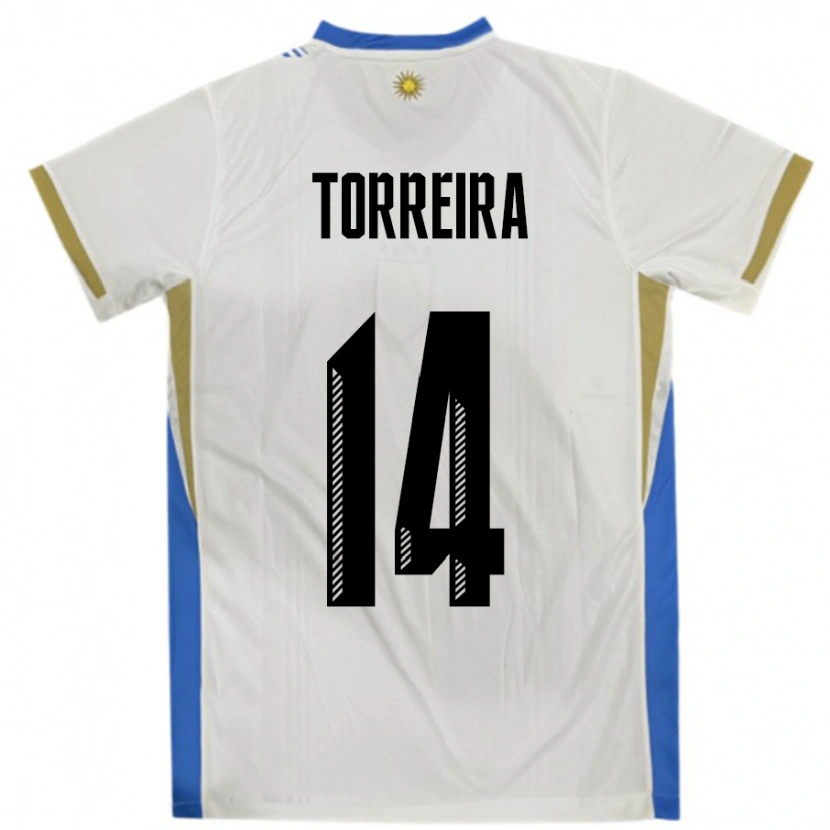 Danxen Niño Camiseta Uruguay Lucas Torreira #14 Blanco Azul 2ª Equipación 24-26 La Camisa México