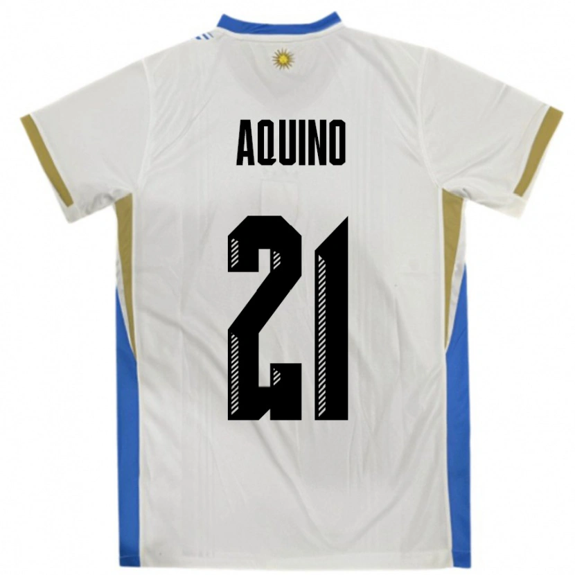Danxen Niño Camiseta Uruguay Belen Aquino #21 Blanco Azul 2ª Equipación 24-26 La Camisa México