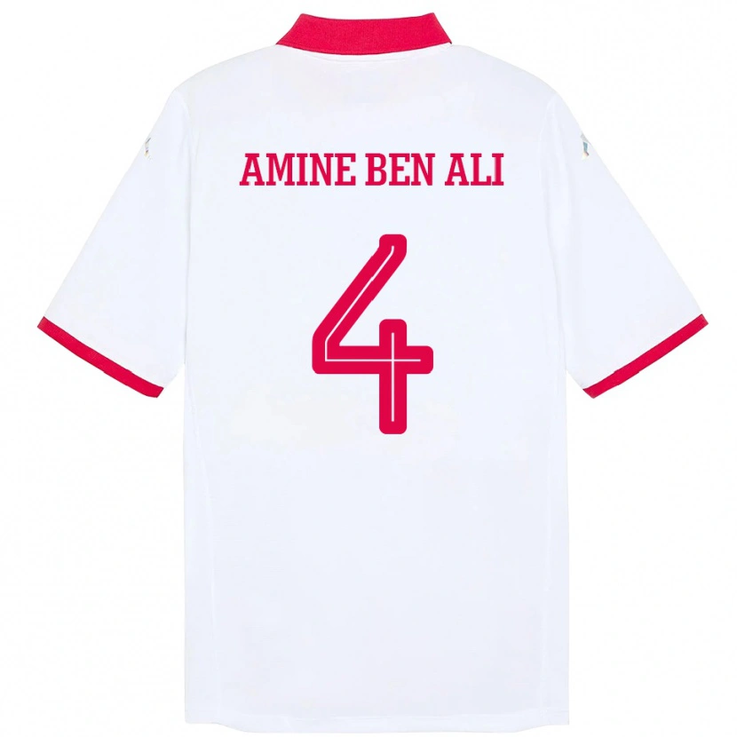 Danxen Niño Camiseta Túnez Mohamed Amine Ben Ali #4 Blanco 2ª Equipación 24-26 La Camisa México
