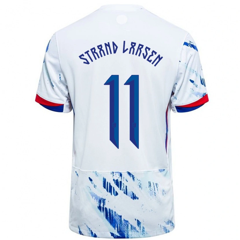Danxen Niño Camiseta Noruega Jørgen Strand Larsen #11 Blanco Azul 2ª Equipación 24-26 La Camisa México