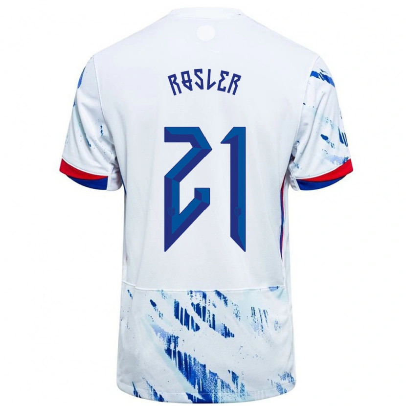 Danxen Niño Camiseta Noruega Colin Rösler #21 Blanco Azul 2ª Equipación 24-26 La Camisa México