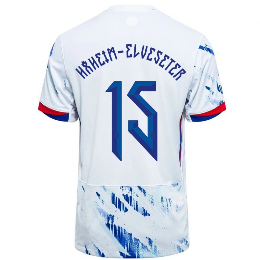 Danxen Niño Camiseta Noruega Martin Håheim-Elveseter #15 Blanco Azul 2ª Equipación 24-26 La Camisa México