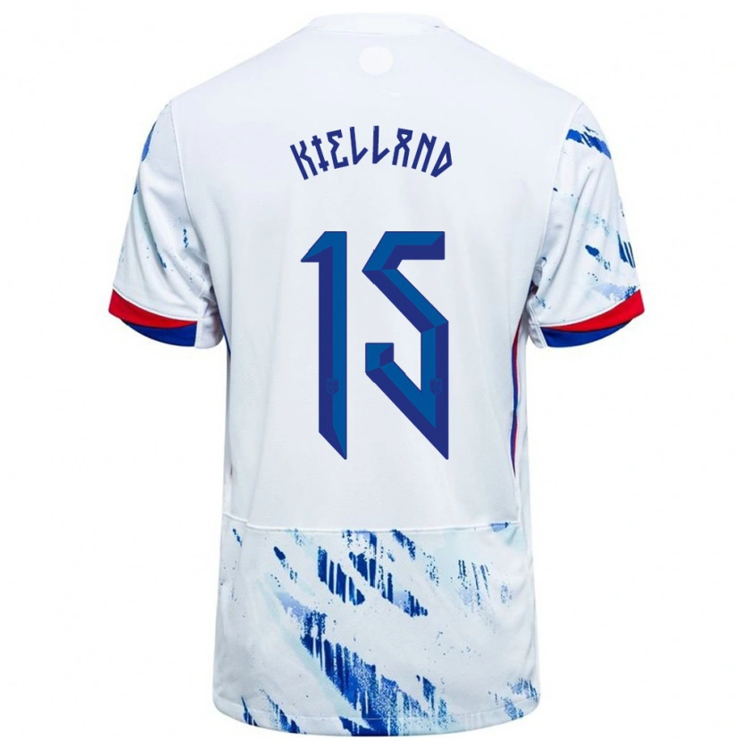 Danxen Niño Camiseta Noruega Justine Kielland #15 Blanco Azul 2ª Equipación 24-26 La Camisa México