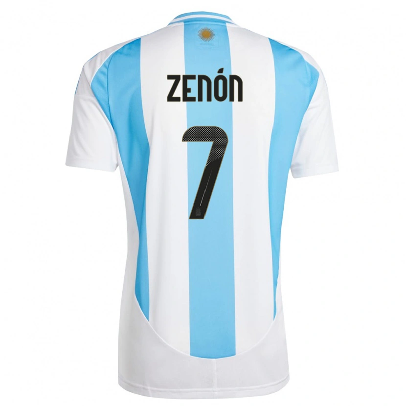Danxen Hombre Camiseta Argentina Kevin Zenón #7 Blanco Azul 1ª Equipación 24-26 La Camisa México