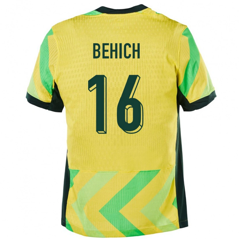Danxen Hombre Camiseta Australia Aziz Behich #16 Dorado 1ª Equipación 24-26 La Camisa México