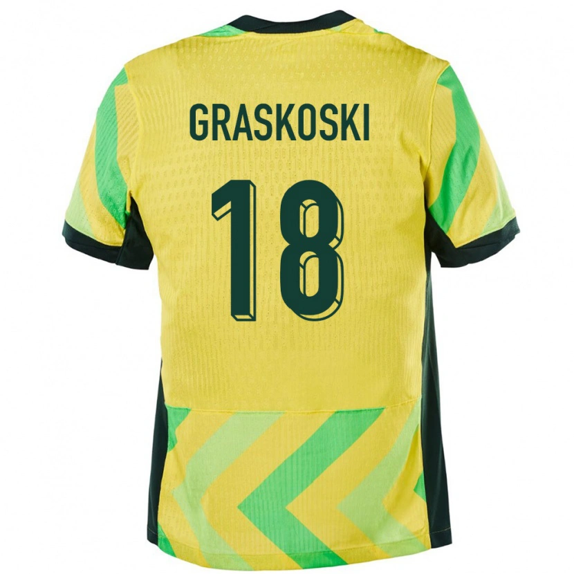 Danxen Hombre Camiseta Australia Daniel Graskoski #18 Dorado 1ª Equipación 24-26 La Camisa México