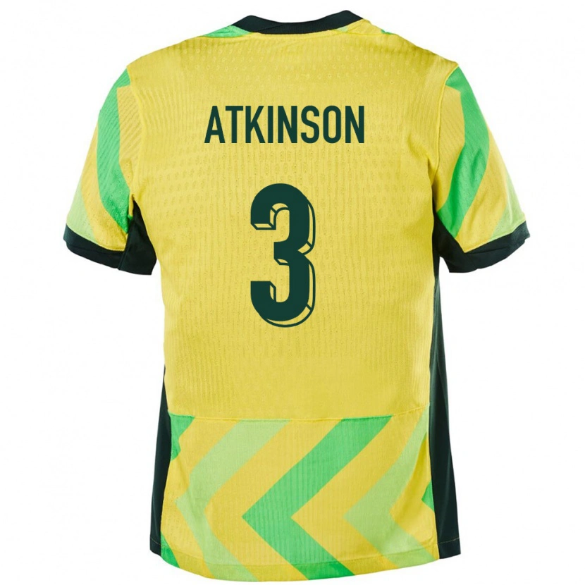 Danxen Hombre Camiseta Australia Nathaniel Atkinson #3 Dorado 1ª Equipación 24-26 La Camisa México