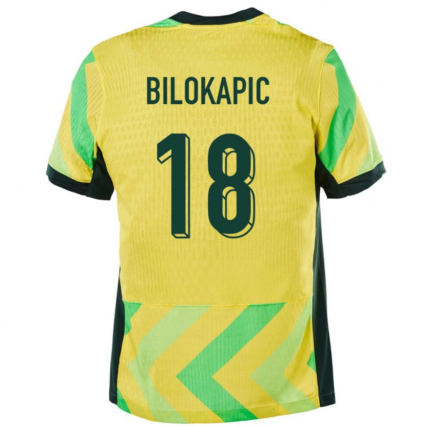 Danxen Hombre Camiseta Australia Nicholas Bilokapic #18 Dorado 1ª Equipación 24-26 La Camisa México