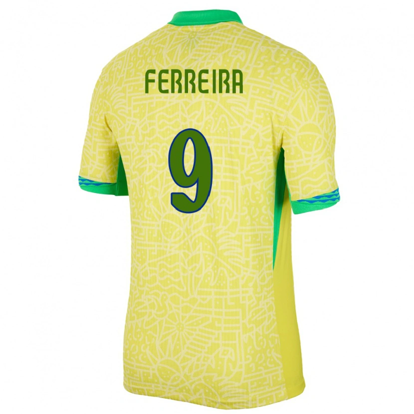 Danxen Hombre Camiseta Brasil Juan Ferreira #9 Amarillo 1ª Equipación 24-26 La Camisa México