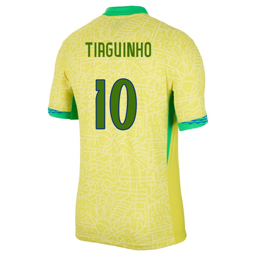 Danxen Hombre Camiseta Brasil Tiaguinho #10 Amarillo 1ª Equipación 24-26 La Camisa México