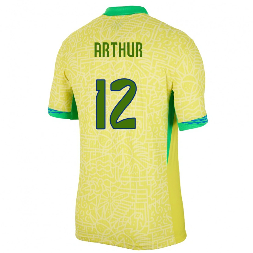 Danxen Hombre Camiseta Brasil Arthur #12 Amarillo 1ª Equipación 24-26 La Camisa México