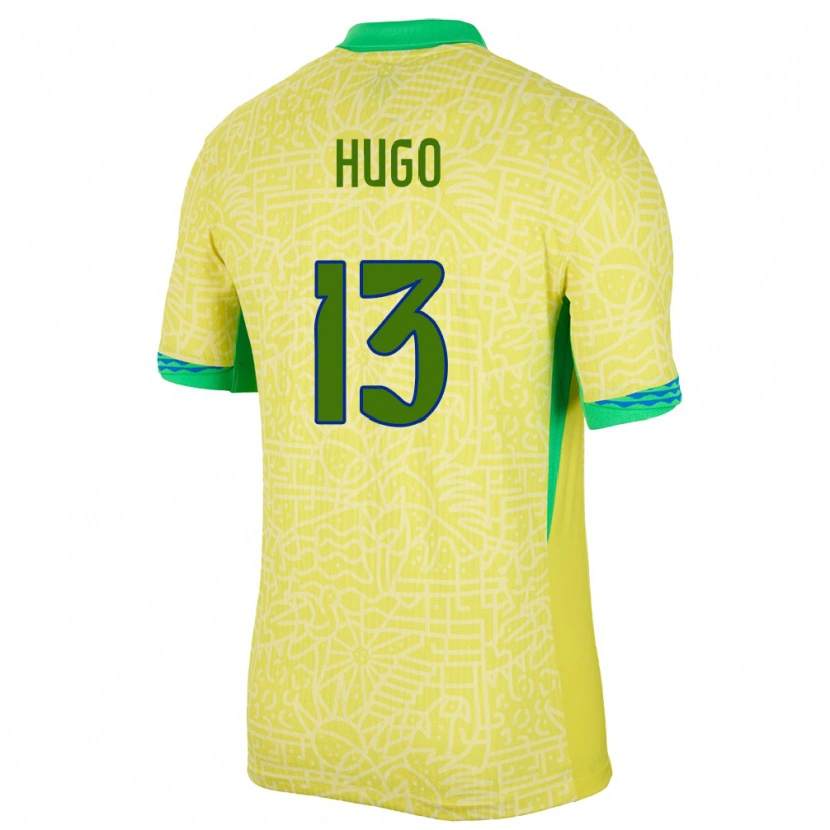 Danxen Hombre Camiseta Brasil Vitor Hugo #13 Amarillo 1ª Equipación 24-26 La Camisa México