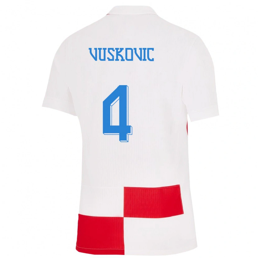 Danxen Hombre Camiseta Croacia Luka Vuskovic #4 Blanco Rojo 1ª Equipación 24-26 La Camisa México