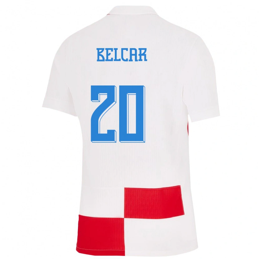 Danxen Hombre Camiseta Croacia Leon Belcar #20 Blanco Rojo 1ª Equipación 24-26 La Camisa México