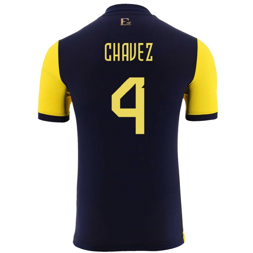 Danxen Hombre Camiseta Ecuador Jhoanner Chávez #4 Amarillo 1ª Equipación 24-26 La Camisa México