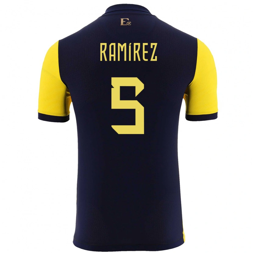 Danxen Hombre Camiseta Ecuador Cristian Ramírez #5 Amarillo 1ª Equipación 24-26 La Camisa México