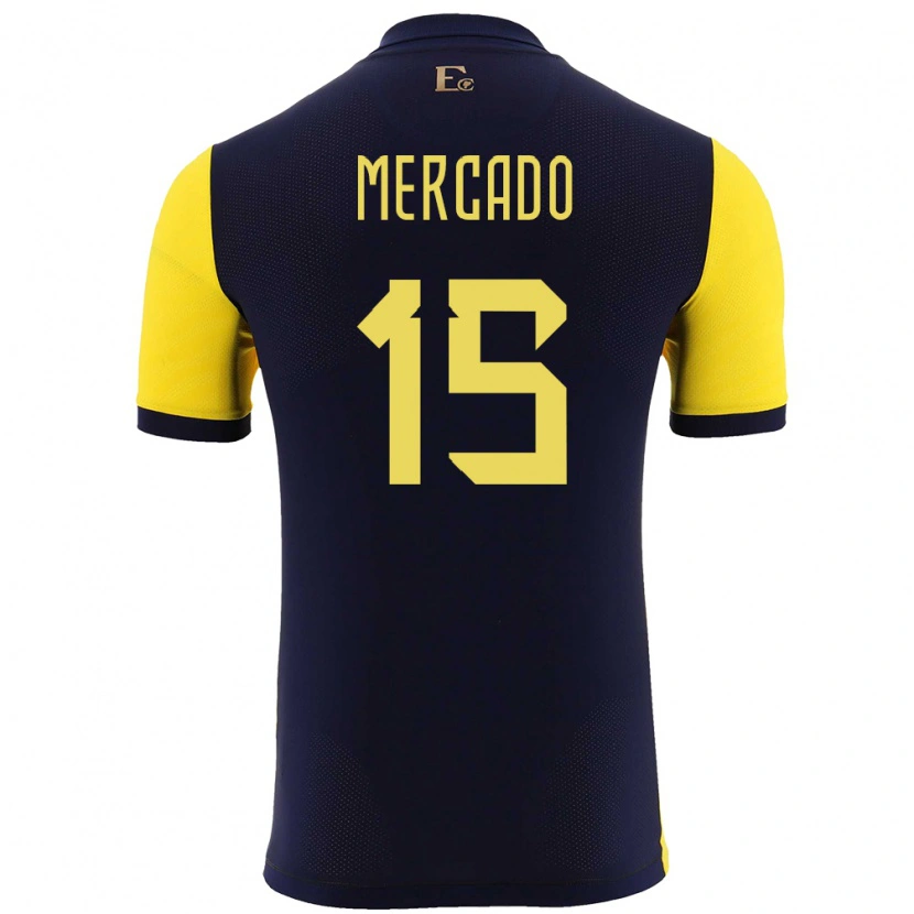 Danxen Hombre Camiseta Ecuador John Mercado #15 Amarillo 1ª Equipación 24-26 La Camisa México