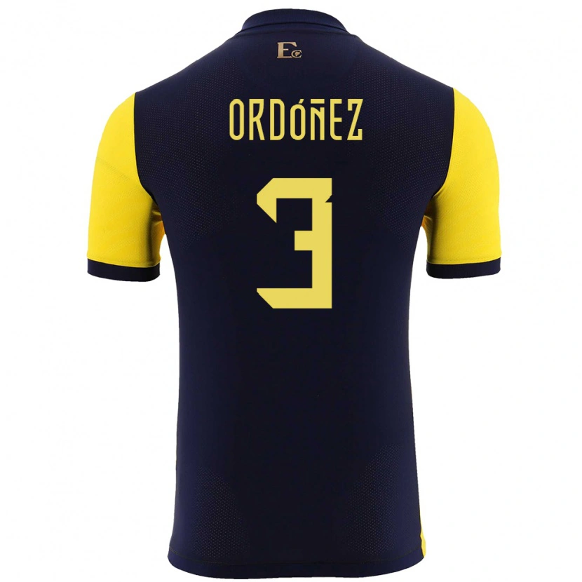 Danxen Hombre Camiseta Ecuador Deinner Ordóñez #3 Amarillo 1ª Equipación 24-26 La Camisa México