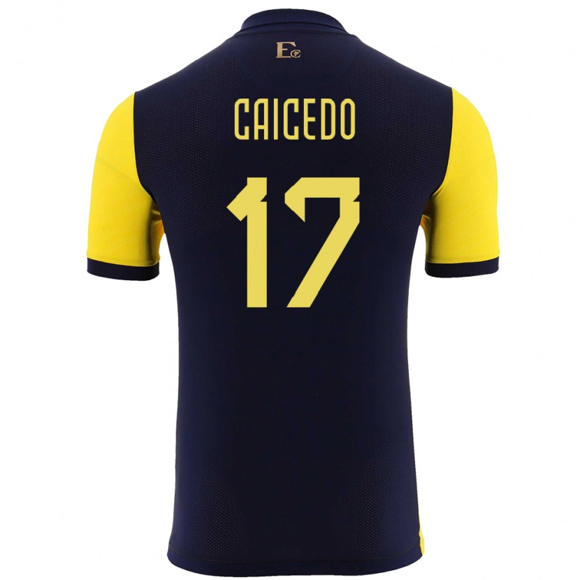 Danxen Hombre Camiseta Ecuador Yorkaeff Caicedo #17 Amarillo 1ª Equipación 24-26 La Camisa México