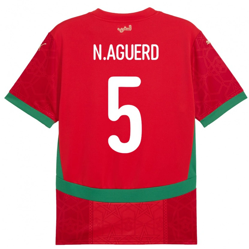 Danxen Hombre Camiseta Marruecos Nayef Aguerd #5 Rojo 1ª Equipación 24-26 La Camisa México
