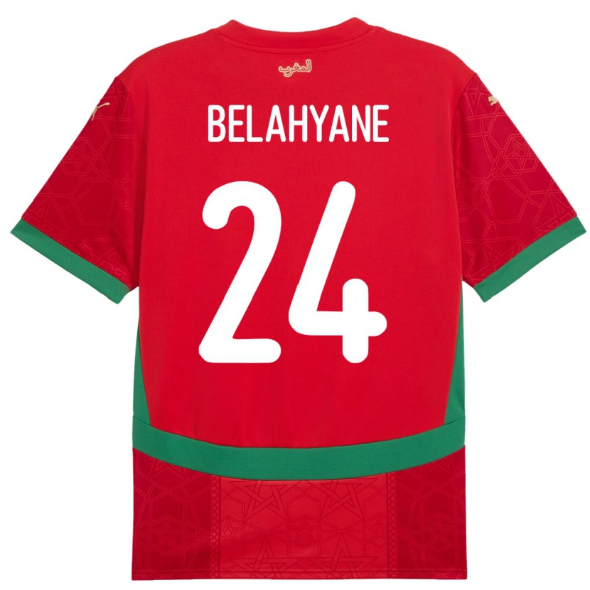 Danxen Hombre Camiseta Marruecos Reda Belahyane #24 Rojo 1ª Equipación 24-26 La Camisa México